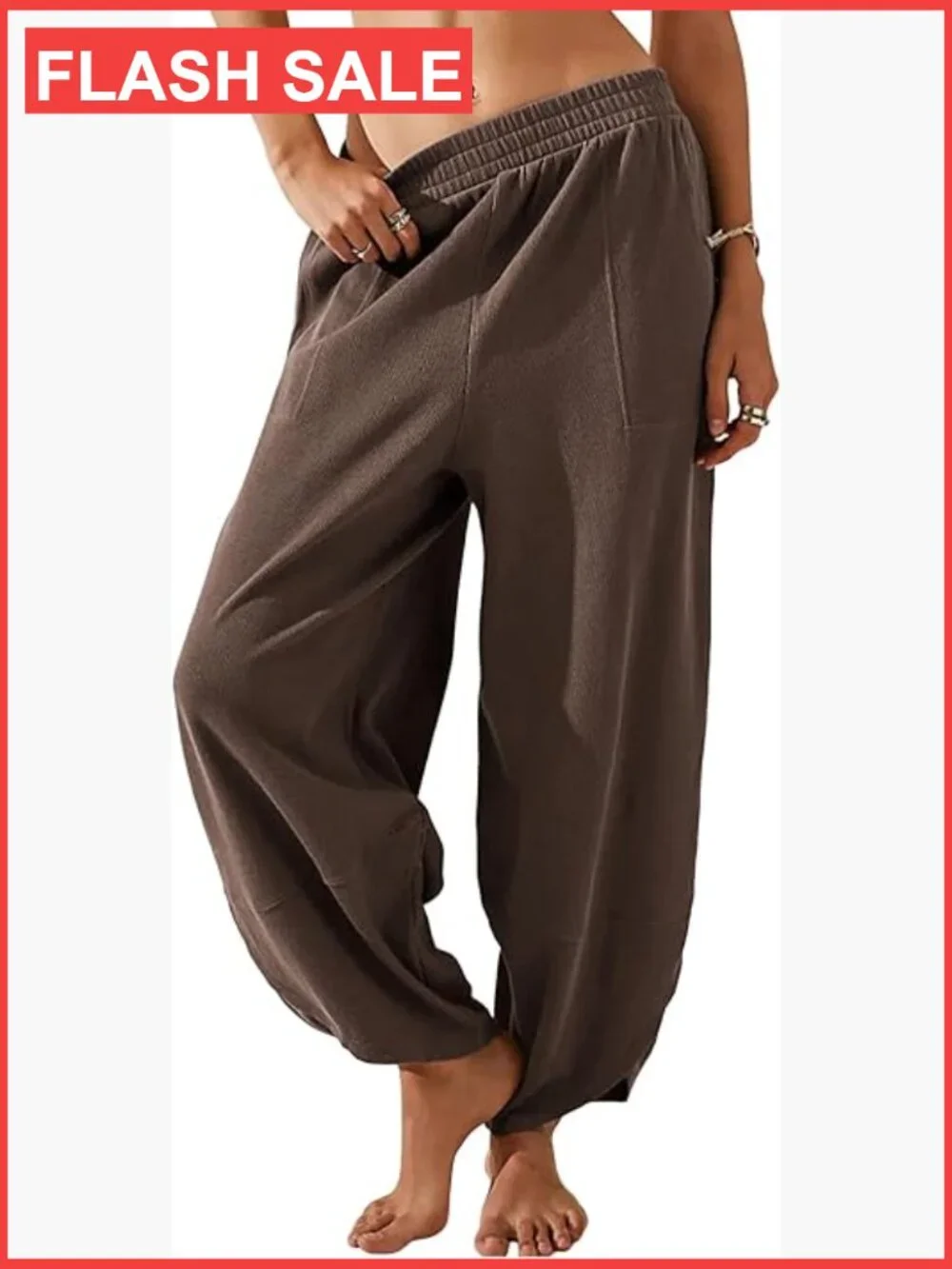 Cotton Wide Leg Pants Casual Loose Baggy Elastic Waist Palazzo Harem